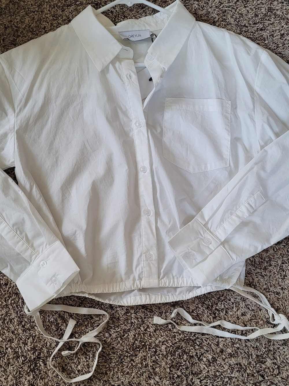 GREYLIN White Button-Up Drawstring Hem Shirt